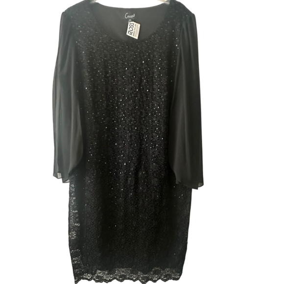 Connected Apparel Dress Sequins Sheer Sleeve Black - Picture 1 of 6